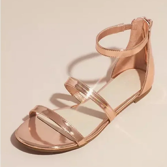 David's Bridal Shoes Davids Bridal Triple Strap Gold Metallic